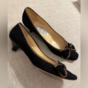 VINTAGE EMMA HOPE'S black suede kitten heels shoes bow 37.5 37 1/2 7.5